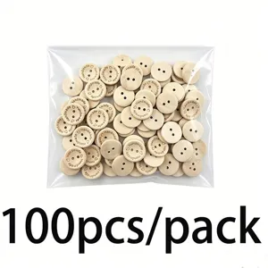100pcs 20mm 2-Hole Wooden Buttons Handmade Engraved Natural Wood Sewing Craft DIY Supplies