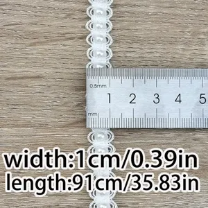 White pearl lace trim detail view, exquisite decorative ribbon for DIY crafts width 1cm.