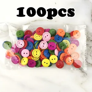 100pcs colorful wooden buttons 2-hole mixed colors for sewing and DIY crafts 1.5cm