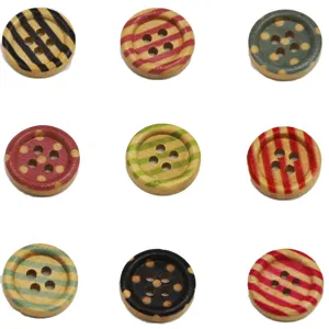 Colorful wooden buttons 1.5cm 4-hole printed sewing buttons for DIY clothing crafts and decor.
