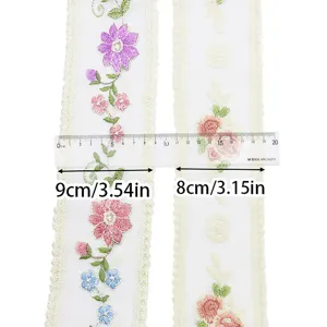 Cinta de encaje bordada de flores vintage para envolver regalos y costura DIY