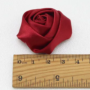Flor de rosa de cinta de satén rojo accesorio de manualidades para diadema de 4cm
