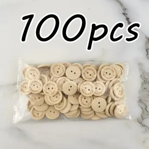 100pcs 20mm 2-hole wooden buttons for sewing, scrapbooking, and creative DIY handmade crafts.