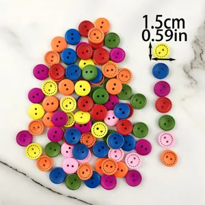 Colorful 2-hole wooden buttons 1.5cm mixed colors for DIY sewing craft clothes decoration pack
