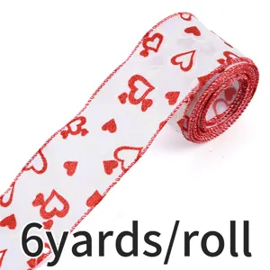 Saint valentin ruban fil de fer coeurs rouge blanc 6.3cm largeur pour deco fete mariage