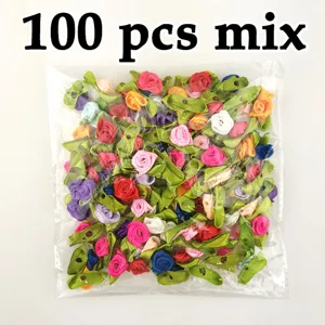 100 Pzs Mix Rosas Cinta Tela Pequeñas Flores DIY Pinza Vestido Accesorios Manualidades