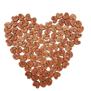Wooden heart buttons with love print, 14mm small craft buttons for DIY sewing and handmade.