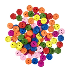 Colorful wooden buttons 1.5cm 2 holes mixed colors sewing crafts DIY decorative buttons detail.