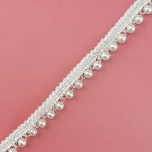 White pearl lace trim ribbon 1cm wide for gift wrapping, DIY crafts, and sewing projects.