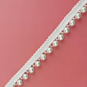 White pearl lace trim ribbon 1cm width for DIY handmade crafts gift wrapping and sewing accessories.