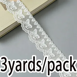 White lace trim mesh embroidered bow ribboning for sewing garment dress DIY craft 3 yards