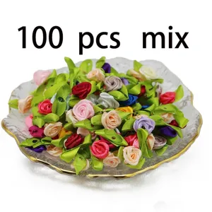 100pcs mezcla cinta rosas flores artificiales pequeñas para vestidos horquillas manualidades