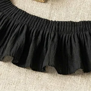 Black pleated chiffon lace trim 10cm wide, perfect for sewing garments, dresses, and DIY crafts.