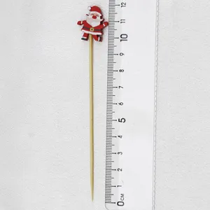 12cm Christmas Santa wooden fruit pick detail, festive party toothpick, bamboo decoration.