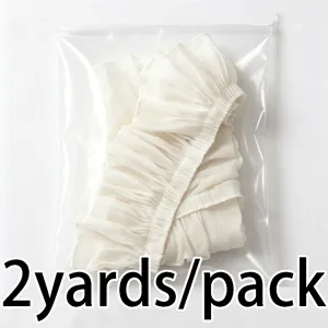 White ruffled chiffon lace trim for sewing, soft fabric ribbon 2 yards per pack for bridal dress.