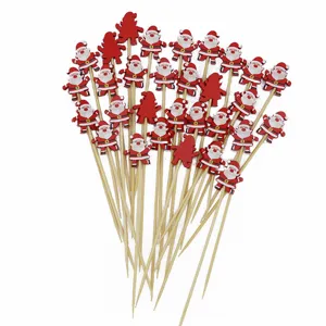 12cm Santa Claus decorative bamboo picks, Christmas party fruit toothpicks 100pcs pack.