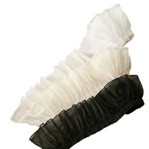 Detail shot of 10cm pleated soft chiffon lace trim, showcasing exquisite fabric texture.