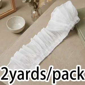 White pleated chiffon ruffles trim fabric 2yards per pack for sewing wedding dress decor.