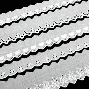 White cotton lace trim fabric embroidery ribbons for sewing DIY wedding dress crafts 3 yards