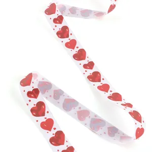 2.5cm red heart printed ribbon for Valentine gift wrapping wedding decor DIY craft 5 yards