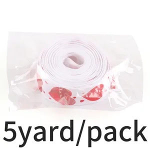 Valentine red heart printed fabric ribbon 2.5cm wide, 5 yards per pack for DIY gifts wrapping.