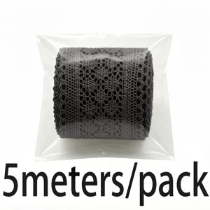 Black lace ribbon trim detail, 5 meters per pack, perfect for DIY sewing and gift wrapping.