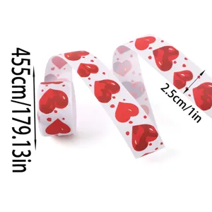 Red heart printed fabric ribbon for Valentine gifts, wedding decor and DIY crafts 2.5cm wide