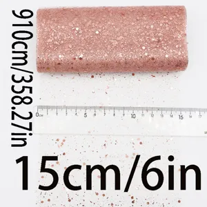 Glitter tulle fabric detail, 15cm width and 910cm length, perfect for party and DIY decor.