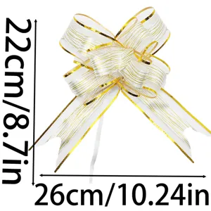 Hermoso lazo de organza con borde dorado para envolver regalos y decoración 22x26cm.