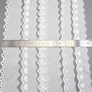 White cotton lace trim embroidered scalloped eyelet fabric ribbon for sewing DIY crafts apparel