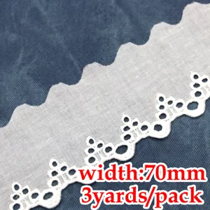 White embroidered lace trim 70mm width 3 yards pack for wedding dress sewing DIY crafts decor.
