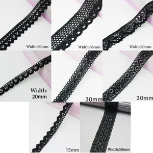 Black lace ribbon trim, 5 meters per pack, cotton fabric for DIY sewing garment decoration and gift wrapping.
