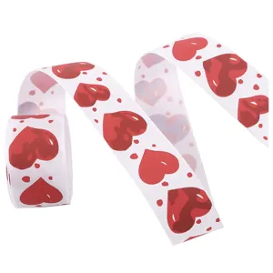 Valentine red heart printed white ribbon 2.5cm wide for gift wrapping wedding decor DIY craft