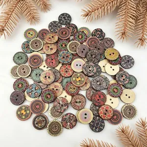 100pcs 2-hole printed wooden buttons vintage round buttons for sewing crafts scrapbooking