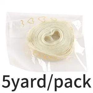 Valentine's Day Organza Ribbon Gold Heart Print White Ribbon 1cm Craft DIY Gift Wrapping Pack