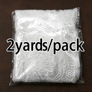 White mesh embroidery lace trim, 2 yards pack, perfect for DIY sewing and home decoration.