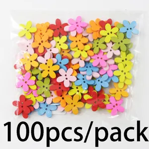 Colorful wooden flower buttons 2 holes sewing accessories 100pcs pack DIY crafts