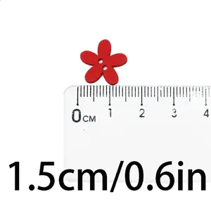 Red wooden flower buttons 2 holes 1.5cm sewing crafts scrapbooking embellishments DIY