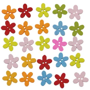 Colorful wooden flower buttons 2-hole 1.5cm cute sewing DIY craft accessories 100pcs