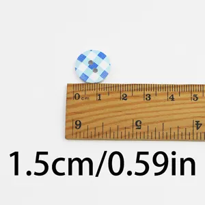 Blue and white checkered wooden sewing buttons 1.5cm 2-hole DIY craft round buttons for clothes.