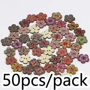 50pcs 2cm retro floral printed wooden buttons 2-hole sewing crafts DIY accessories