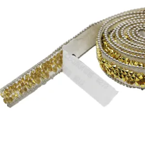 Ruban autocollant de strass en resine dosee doree pour decoration d'artisanat details