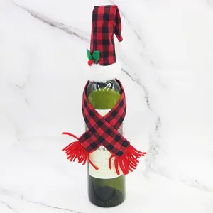 Weihnachten Karo Weinflasche Abdeckung Set rot schwarz Kariert Party Tischdekoration.