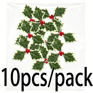 Feuilles de houx de Noël artificielles baies rouges 10pcs par paquet déco fête.