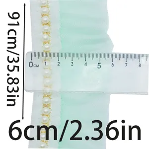 Pearl pleated mesh lace trim 6cm wide 91cm long for sewing wedding dress bridal decoration