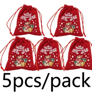 Sacchetti regalo in velluto di Natale buste con coulisse rosse festa confezione 5pz