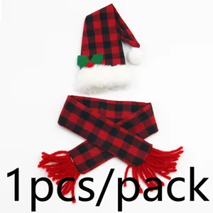 Weihnachten kariert Weinflaschenabdeckung Set Miniatur Mütze Schal Party Deko 1Stk