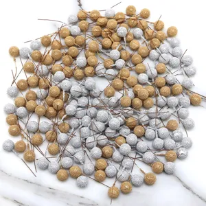 Glitter gold silver berry stems craft decorative balls for DIY gift box holiday party detail