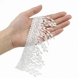 Weißes Spitzenband Borte mit Fransen Rand 7cm breit für DIY Nähen Bekleidung Handwerk Projekte