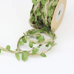 Close-up of green leaf jute twine detail, perfect for gardening, craft, and rustic DIY decoration.